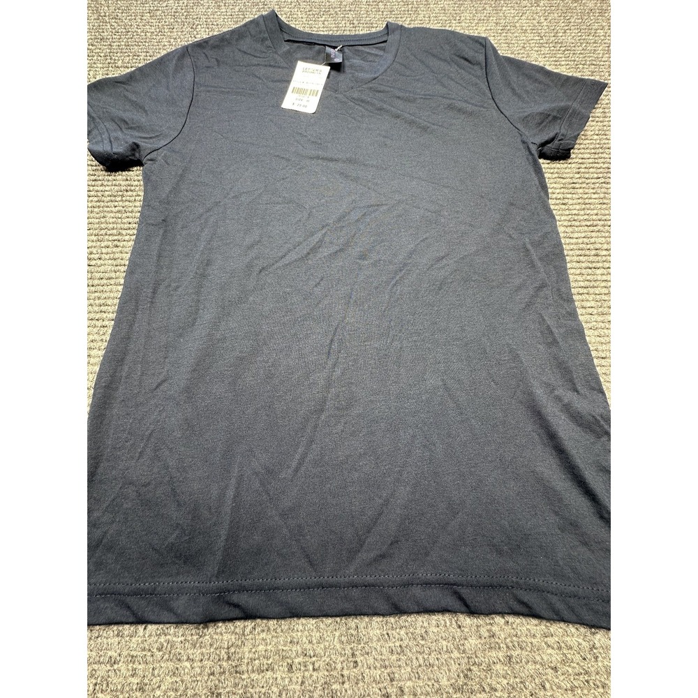 InPore Shirt Boys Medium Navy Blue Short Sleeve V Neck Cotton